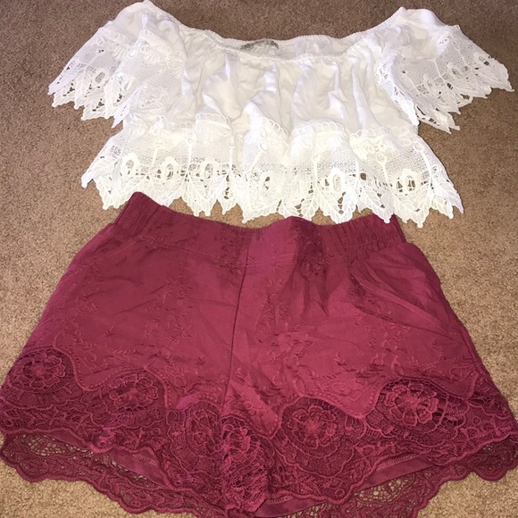 xhilaration/iris Other - Top off shoulder lace bottom/ shorts high waste